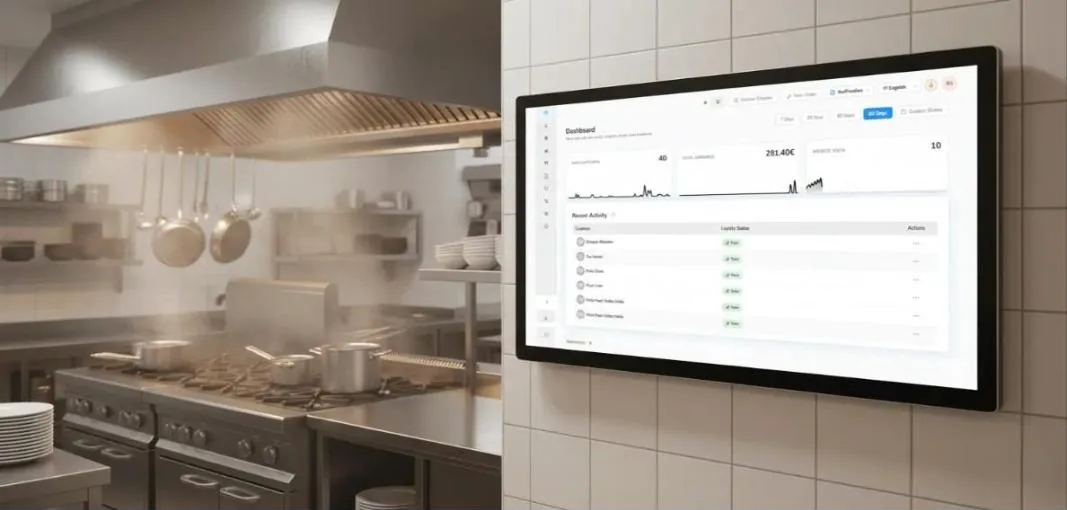Ecrã de cozinha com o painel de pedidos