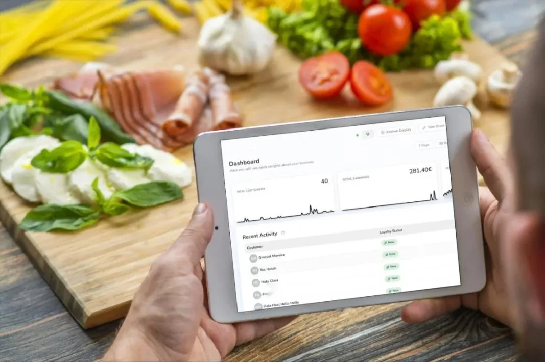 Painel de gestão do restaurante num tablet
