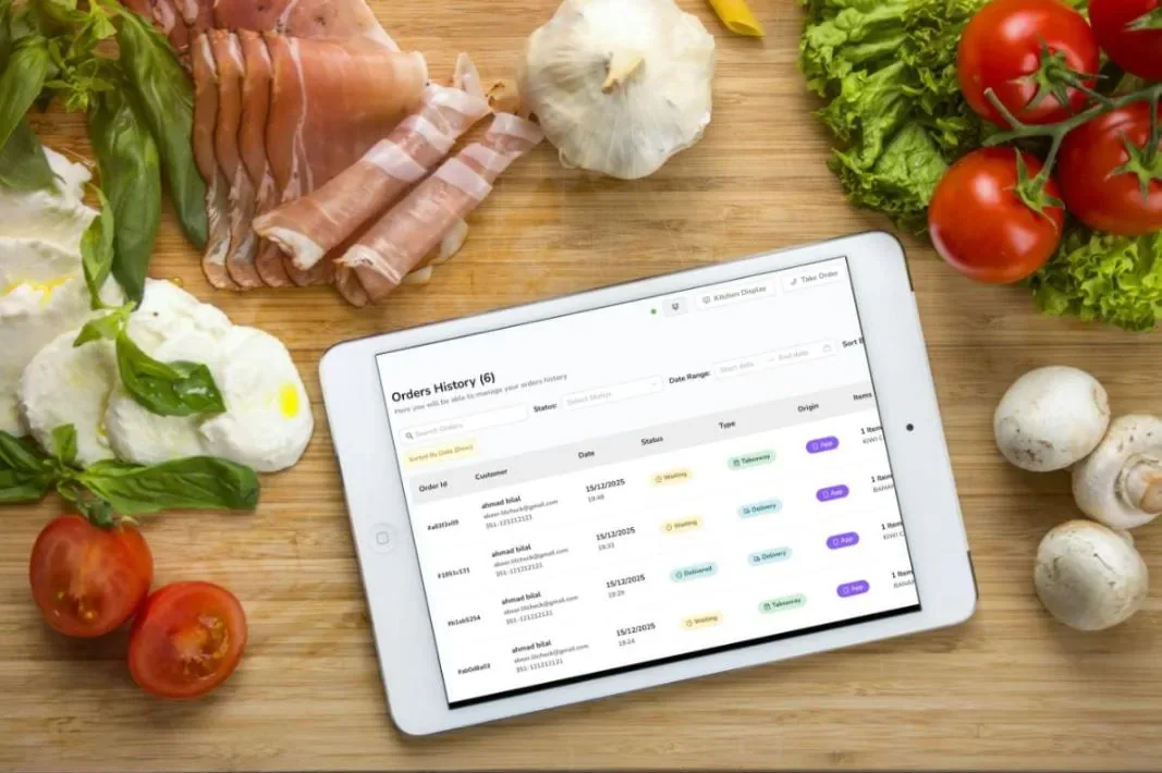 Tablet showing the restaurant order list